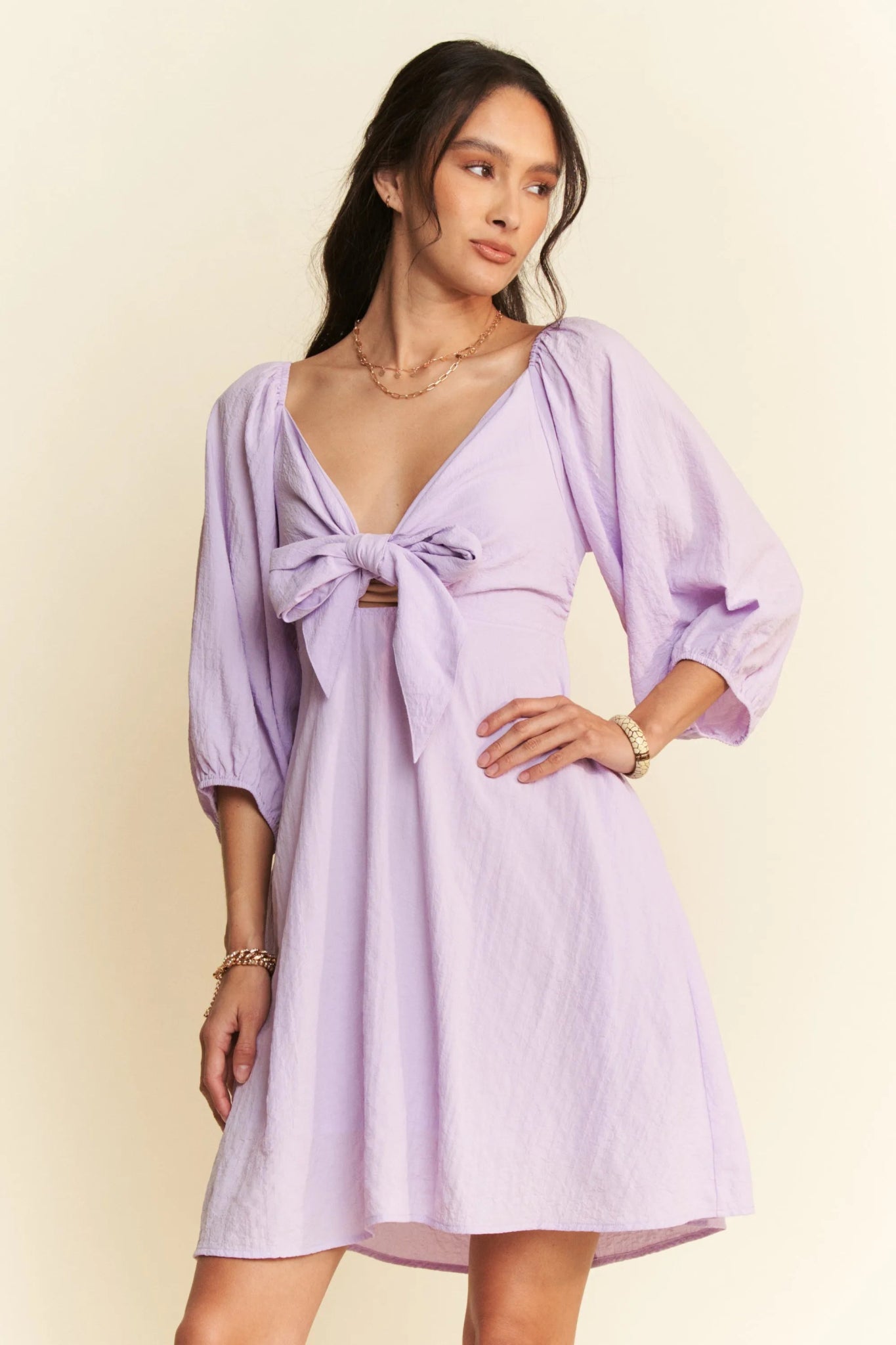 Davi & Dani Self - Tie Puff Sleeve Smocking Open Back Mini Dress - Bela Fils BoutiqueBela Fils Boutique